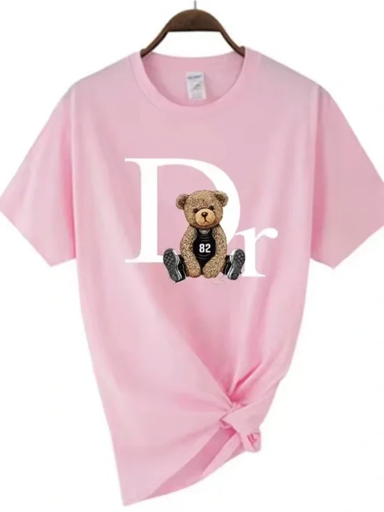 Pink T-Shirt with Teddy Bear Graphic - Picture 1 of 4